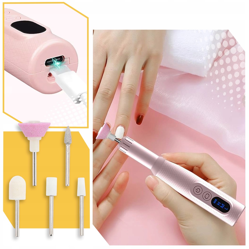 FREZARKA DO PAZNOKCI MANICURE PEDICURE PROFESJONALNA BEZPRZEWODOWA ZESTAW Kierunek obrotu lewo obustronny prawo